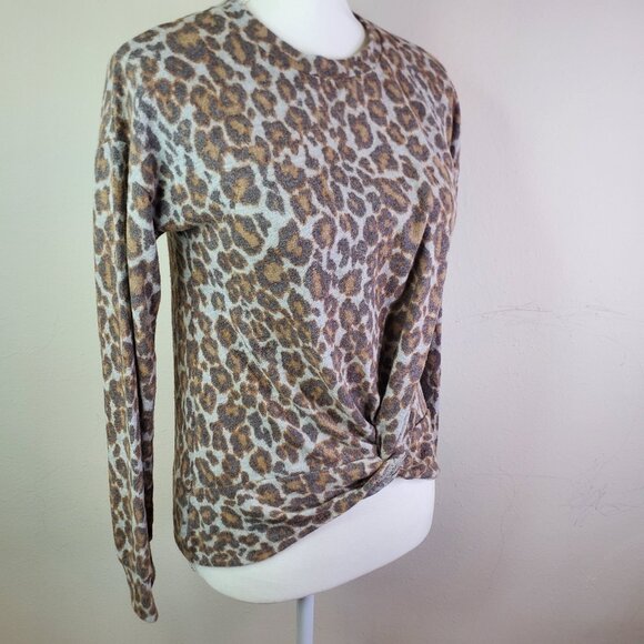 Hippie Rose Juniors Brown Fleece Animal Print Twist Front Top XS - Picture 1 of 10